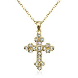 Clover Style Cross Religious Pendant Yellow Gold